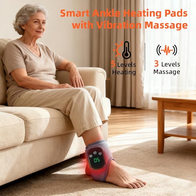 2Pcs Foot and Ankle Massager with Heat Portable Heated Wrap 3 Vibration Modes and 5 Heat Settings USB Charging Ideal for Home and Travel
