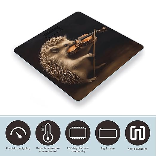 Animal Hedgehog Music Violin Bathroom Scale Large LCD Backlight Display Digital Scale Rounded Corners Body Scales Automatic Power On/Off Bathroom Scales for Home Bedrooms
