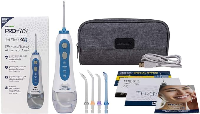 PRO-SYS JetFloss GO Cordless Water Flosser Rechargeable Portable Dental Oral Irrigator - 3 Modes Waterproof- Perfect for Everyday use Orthodontic Brackets veneers and More!