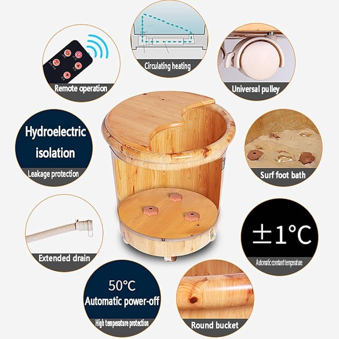 Foot Tub Foot Tub Deep Barrel Thermostat Electric Heating Foam Foot Household Solid Wood Large Remote Control Operation Thickening Health Wooden Barrel(Color:C)
