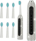 Diamond Sonic Electric Toothbrush Bling Rechargeable Toothbrushes for Adults with 6 Brush Heads Vibrating Toothbrush-5 Modes USB-C Fast Charge2Min Smart TimerIPX7 Waterproof(White)