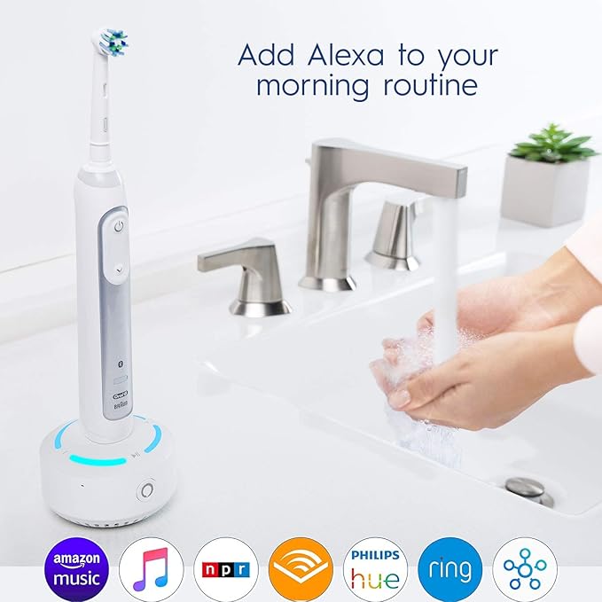 Oral-B Electric Toothbrush Alexa Built-In Amazon Dash Replenishment Enabled White Smart Brushing System