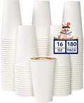 JOLLY CHEF 180 Count 16 oz Coffee Cups White Drinking Paper Cups for Coffee Water Juice or Tea Suitable for Party Picnic Travel and Events