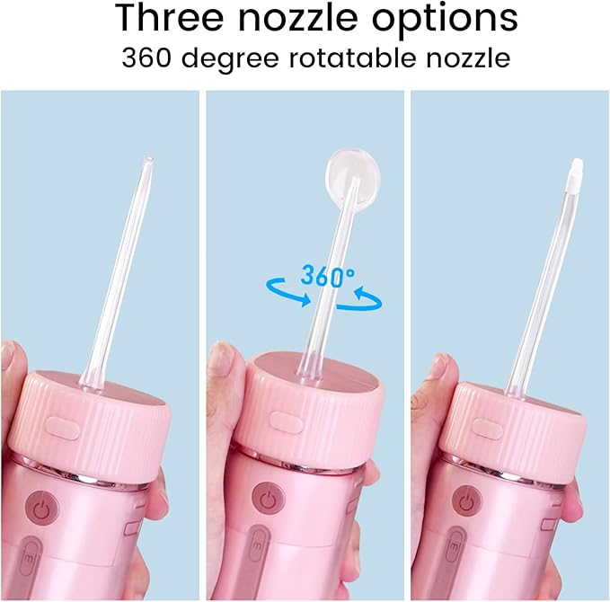 Electric Water Flosser Cordless Slide Dental Oral Irrigator with 4 Modes &amp Replaceable Jet Tips Portable Pull-Out Rechargeable Waterproof Teeth Cleaner for Home Travel (Pink)