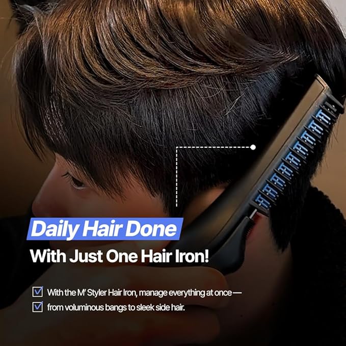 FORBEAUT M'STYLER AX (110V) - Men’s 3-in-1 Hair Styler with Down Wave &amp Straight Modes Smart Heat Control Ceramic Brush No Heat Damage Lightweight 10oz / 283g
