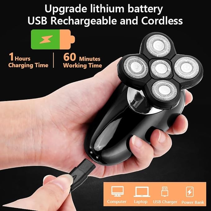 Head Shavers for Bald Men 5 In 1 Electric Razor For Men Bald Head Shaver LED Display Nose Hair Beard Trimmer Clippers Facial Cleansing Brush USB Rechargeable