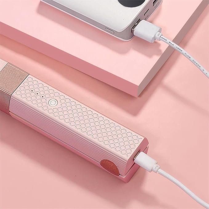 Cordless Hair Straightener 2 in 1 Portable Mini Ceramic Flat Iron and Curler USB-C Rechargeable Travel Straightener Lock in Moisture &amp Shine 3 Levels Adjustable (Pink)