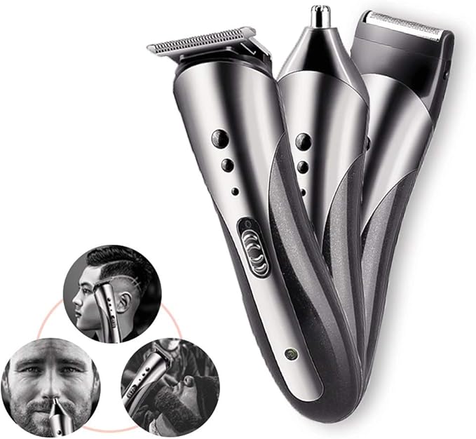 Professional Men Hair Clipper 3 in 1 Electric Trimmer Nose Hair Trimmer Shaver Styling Tools Rechargeable Cordless Grooming Kit