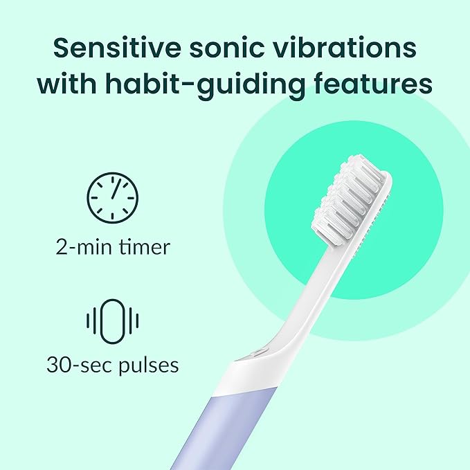 quip Sonic Toothbrush for Adults with Timer - Includes Extra Brush Head and Travel Cover Mount - Electric Soft Bristle Refill Head Plastic Handle 3 Month Battery Life - Travel Toothbrush - Lavender