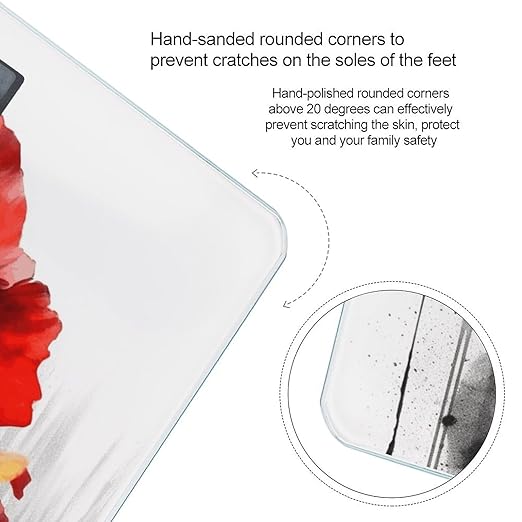 Beautiful Poppy Flower Ink Weight Scale Large Bathroom Scales Digital Weight with Bright LED Display Non Slip Automatic Weighing Scale Fashion Weighing Machine for Body