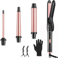 4 in 1 Curling Iron with Interchangeable Ceramic Barrels (0.35-1.5) Curling Wand Set with Flat Iron Hair Straightener Dual Voltage Hair Curler 2 Temps Fast Heat Hair Waver Curler