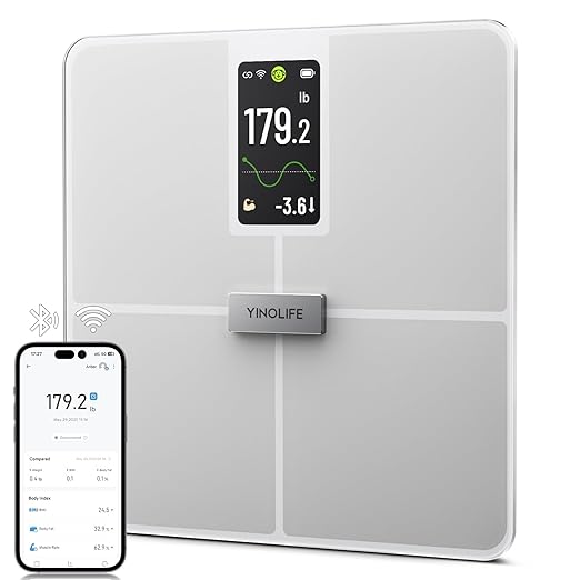 Smart Scale for Body Weight BMI Body Fat Muscle Mass Digital Bathroom Weight Scale with 4.3 Color Display 20 Body Composition Scale High Accurate Wi-Fi &amp Bluetooth Scale 400 lbs 11.8