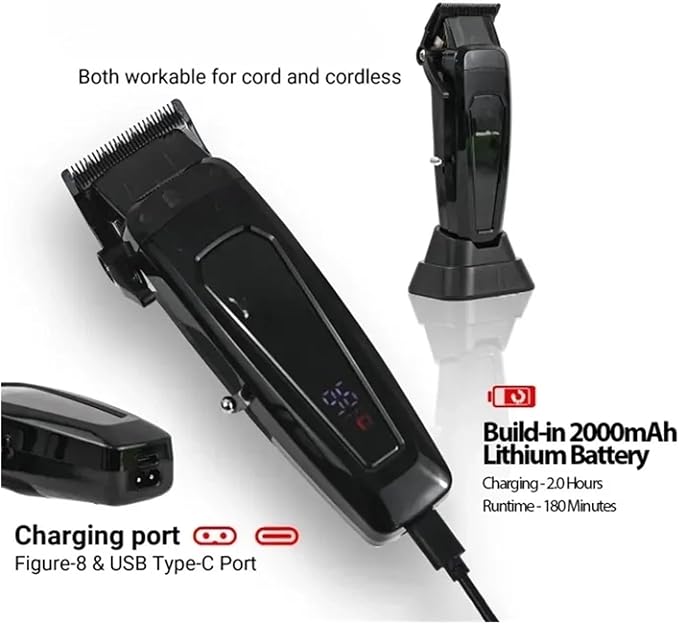 Compatible With BRDCLIP BRD-106 Professional Men's Hair Clipper 7500RPM DLC Blade Hair Trimmer with Base Charger Heavy-Duty Hair Cutting Machine(Black blade set)