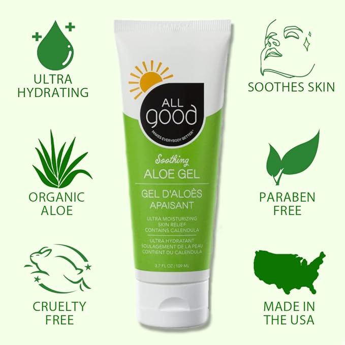 All Good Sport Mineral Sunscreen Aloe Gel &amp Facial Sunscreen Bundle - UVA/UVB Broad Spectrum SPF 30+ Water Resistant - Includes (2) SPF 30 Sport Sunscreen (1) Aloe Gel &amp (1) Facial Sunscree