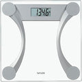 Taylor 400 Lb. Capacity Clear Glass Digital Bathroom Scale with Metallic Accents 11.8-inch x 11.8-inch Platform Silver