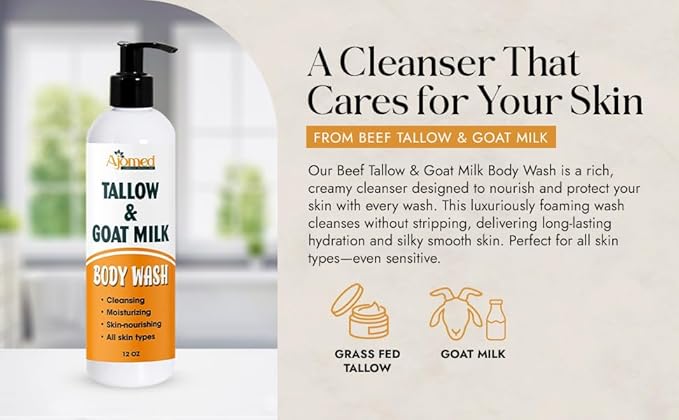 Tallow &amp Goat Milk Body Wash handmede body soap Moisturizing and Cleansing for All Skin Types 12 oz (Regular)