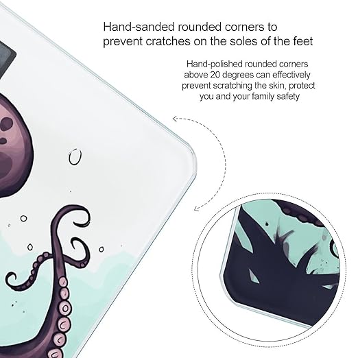 Octopus Tentacles Scale for Body Weight Anti-Slip Digital Bathroom Scale Sturdy Toughened Glass Weighing Scales High Precision Safe Rounded Corners Smart Scales