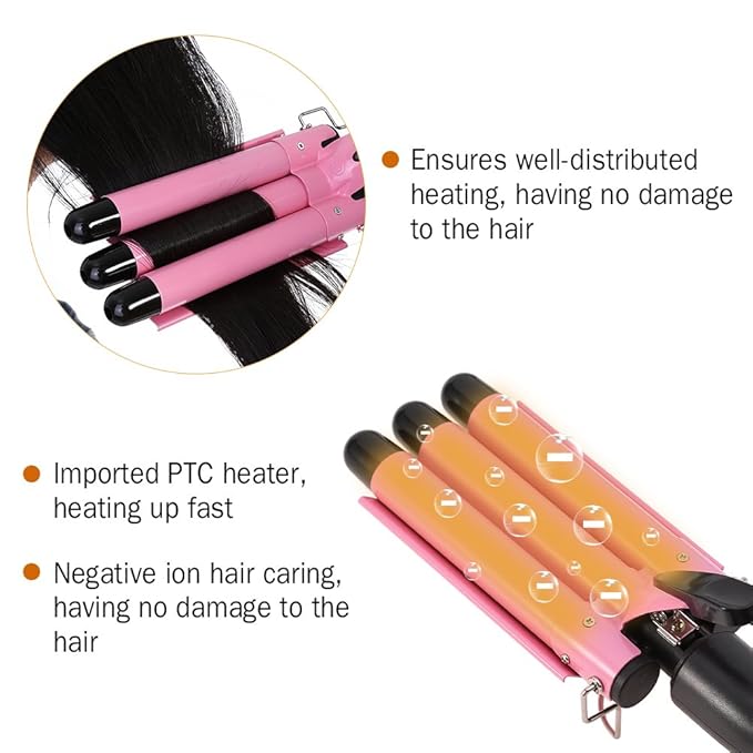 Hair Curling Iron Portable Temperature Adjustable 3 Barrels Ceramic Iron Wand Curler DIY Curly Hair Styling Tools (25mm)