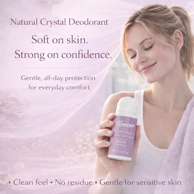 Bussani Women's Roll-On Deodorant | Salt Stone Formula Long-Lasting &amp Aluminum-Free | 24-Hour Odor Protection | Gifts for Her ֻ| Fragrance: Lavender Patchouli Scent 2.02 fl oz Pack of 3
