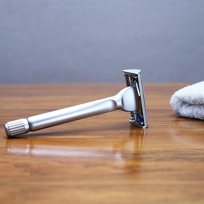 Butterfly Open Double Edge Safety Razor for Men + 10 Stainless Steel BladesBarber Grade Vintage Shaving Machine Smooth Reusable Eco-Friendly