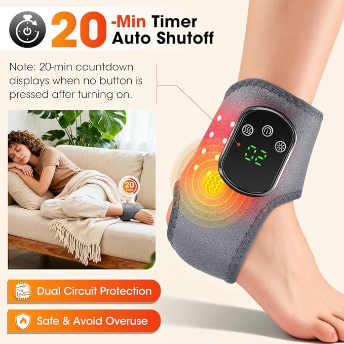 3 in 1 Foot Massager with Heat Red Light Triple Therapy Cordless Portable Ankle Massager 3 Vibration Modes 3 Heat Levels 5 Intensity Levels for Circulation Plantar Fasciitis (Pack of 1)