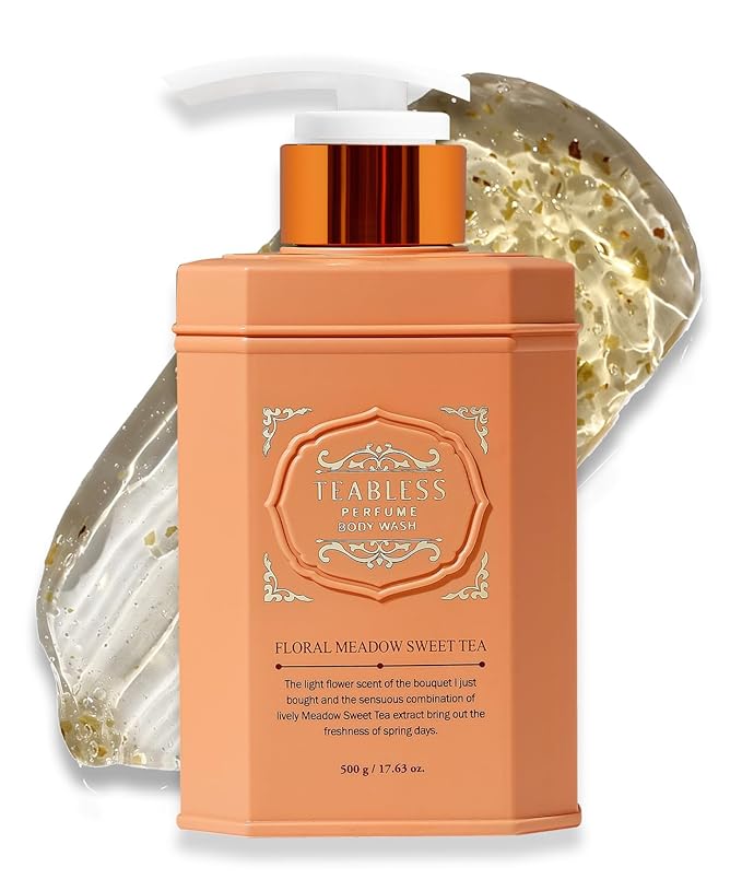Floral Meadow Sweet Tea Perfumed Body Wash Hydrating Vegan Body Cleanser for Sensitive Skin | Gentle Moisturizing Non-Sticky Grapefruit Jasmine Scent Mild Scrub | Korean Skin Care