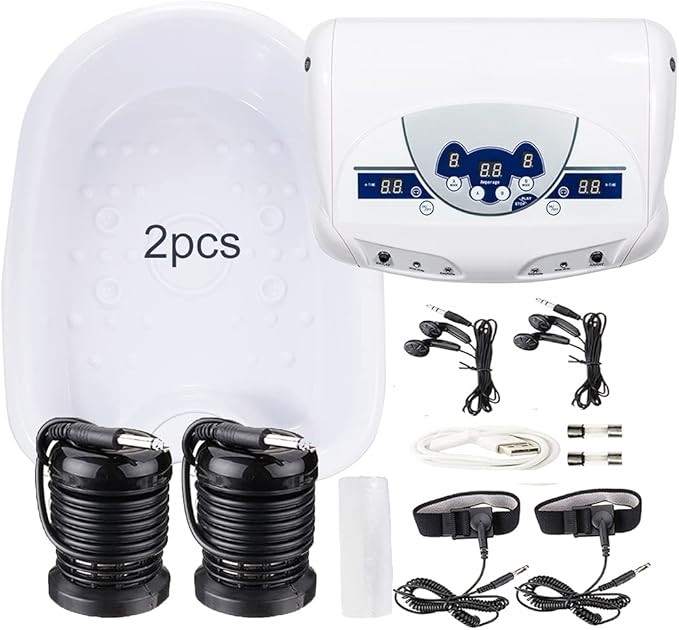 iMeshbean®Professional Dual Ionic Ion Detox Aqua Foot Bath Spa Machine Cleanse Equipment with Mp3 Music Player (with 2 Arrays+ 2 Foot Tub Basin +200 Tub Liners)