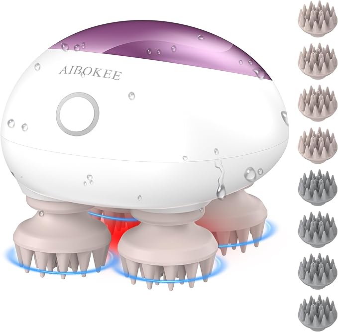 Electric Scalp Massager Portable Head Stress RelaxIPX7 Waterproof Rechargeable Head Massager Scalp Stress Relax Body for Deep Cleansing Relief Hair Growth (Pink)