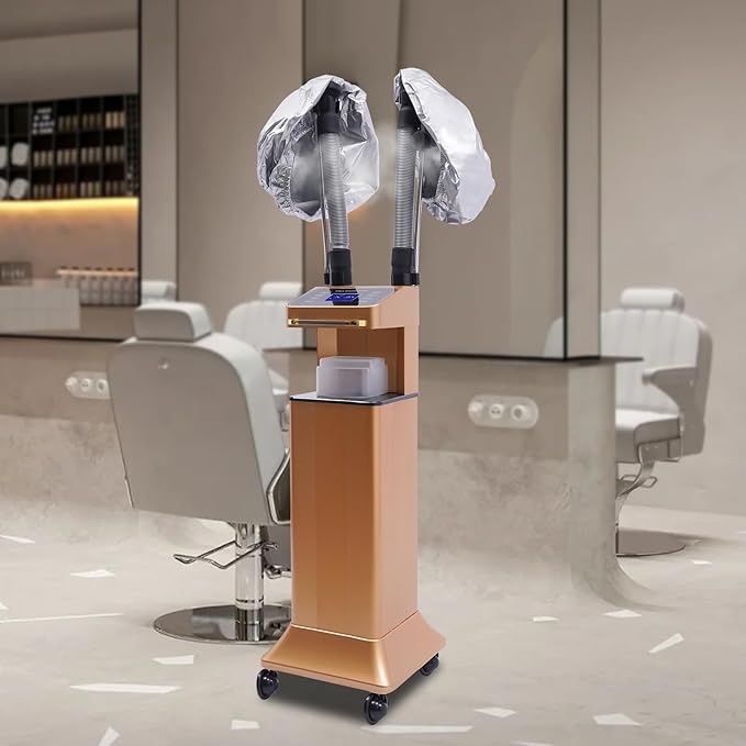 Nano Hair Steamer Professional Micro Mist Hair Color Processor with 2 Vaporizing Caps 650W Vertical Hair Care Machine with Rolling Wheels Salon Spa Equipment for Deep Hair Care Repair Hair Styling
