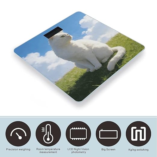 Grassland and Cat Weight ScaleClear LED Display Bathroom Digital Weighing ScaleTempered Glass Digital Bathroom Scale for Body Weight Capacity Up to 400 Lbs
