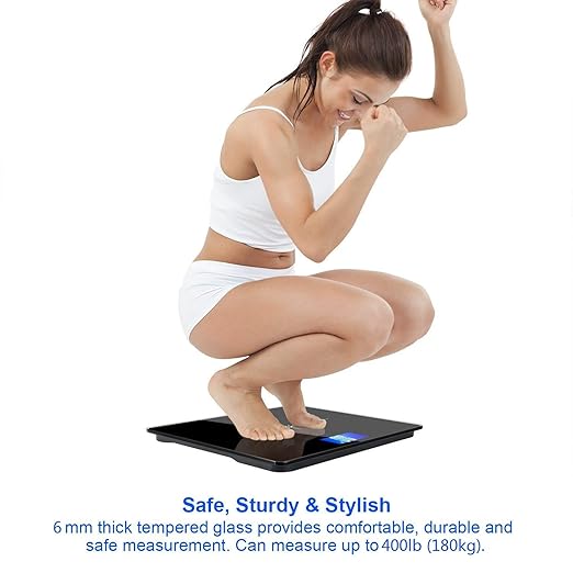 NUTRI FIT Extra-Wide/Ultra-Thick Digital Body Weight Bathroom Scale with 3 Inch Large Easy Read Backlit LCD Display Max Capacity 400lb Step-on Technology Black