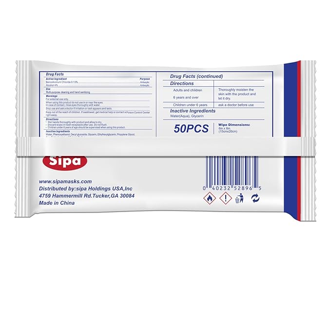 SIPA Hand Sanitizing Wipes 50 WIPES Bag Clean-to-go Travel Size Fresh Scent Soft Textured Wipes Total 1200 Pieces (50 Count (Pack of 24))