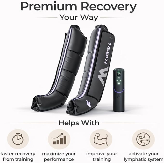 Flowell Sport Mobile Boots Set Connect App-Controlled 4-Air-Chambered Deep Tissue Compression Recovery Boots &amp Post-Workout Leg Recovery Compression System for Pro Athletes