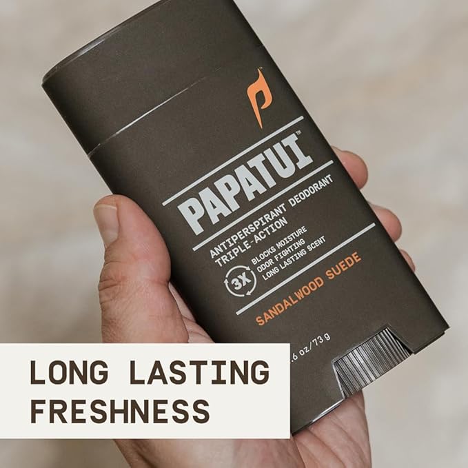 Papatui by Dwayne Johnson Triple Action Antiperspirant for Men | Sweat Control Odor Neutralizer &amp Skin Nourishing | Sandalwood Suede | 2.6 oz (Pack of 3)