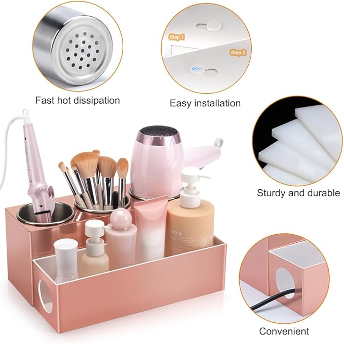 Hair Tool Organizer - Bathroom Vanity Organizers and Storage Hair Styling Accessories Hot Tools Organizer Hair Dryer Blow Dryer Curling Iron Flat Iron Hair Straightener Pink