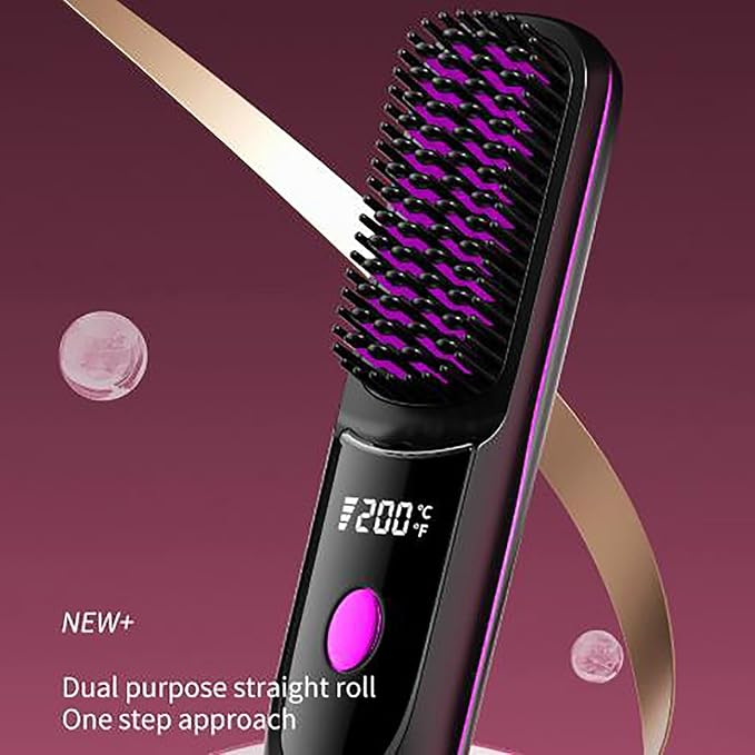 Straightener Brush with Temp Settings Portable Cordless Straightening Comb with Base Negative (02)