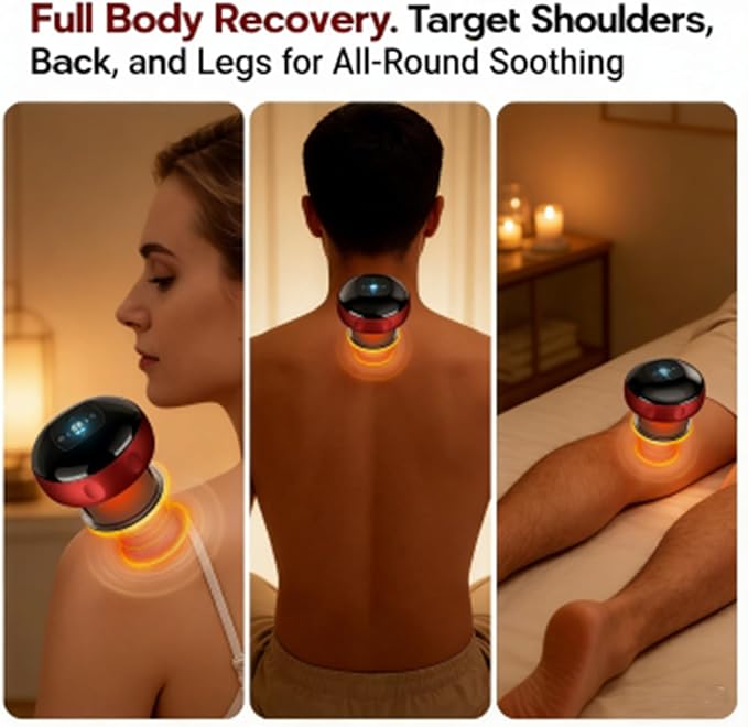 Cupping Device 2-in-1 Smart Electric Gua Sha Tool with Adjustable Suction &amp Heat Cupping Therapy Cordless Type-C Rechargeable Cupping Kit with 12 Levels Suction and Heat (Black)