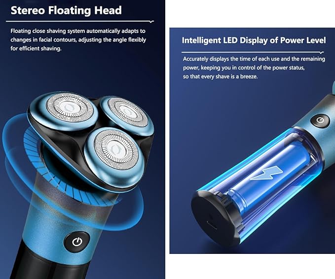 Electric Razor for Men 4D Rotary Shaver Wet/Dry Cordless Rechargeable Waterproof