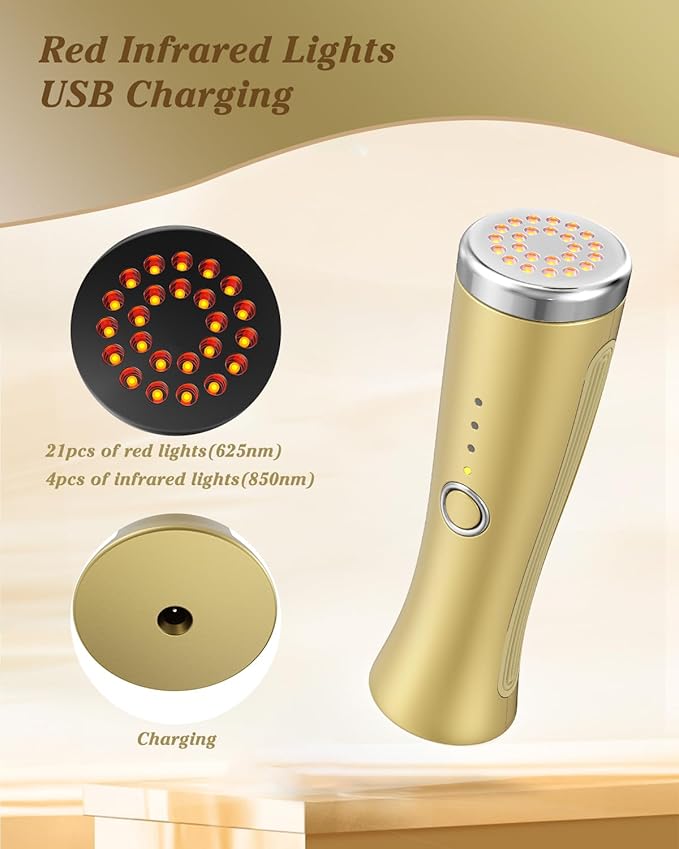 Red Light Device Facial and Neck Massager for Skin Tightening Champagne