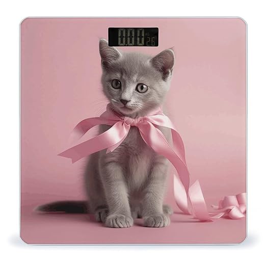 Cat Wearing Bow Tie Bathroom Scale for Body Weight Bathroom Weighing Scale with Backlit LCD Display Highly Accurate Measures Weight Up to 180kg
