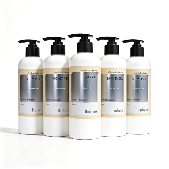 Floral White Moss Pine Shadows Moisturizing Shower Gel (5 Pack) Bulk Hotel Amenities - 380ml Bottles (64 fl oz Total) - SLS Free Toiletries for Airbnb Hosts Guest Bathrooms &amp Vacation Rentals