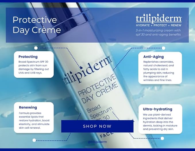 Trilipiderm Beach Lover Bundle - All-Body Moisture Retention Crème &amp Protective Day Crème Broad Spectrum SPF 30 Sunscreen Lotion Set for Face and Body Travel Size