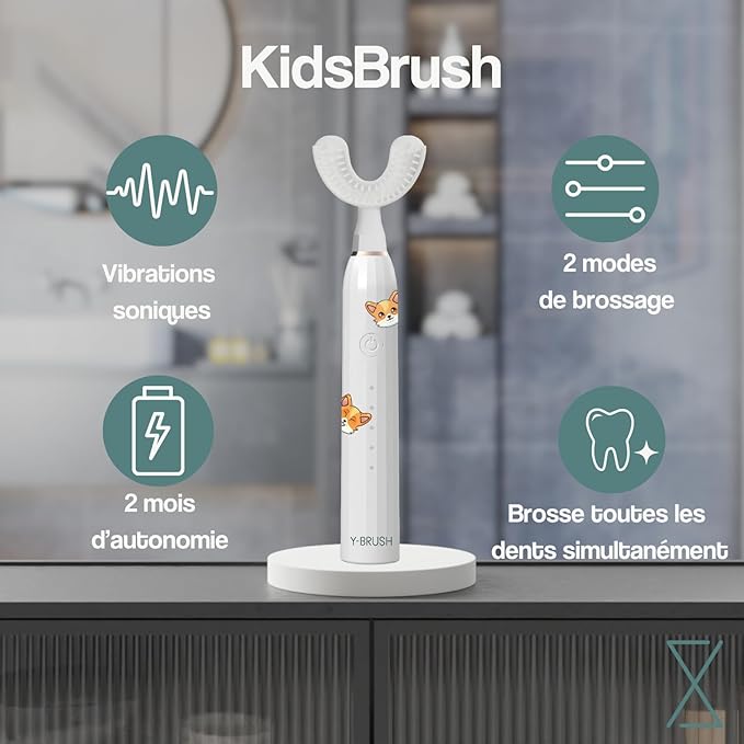 Y-Brush KidsBrush - Electric Toothbrush for Kids 4-12 yo - Y-Shaped Brush - Innovation Awards at CES 2 Months Battery Life - Clinically Proven
