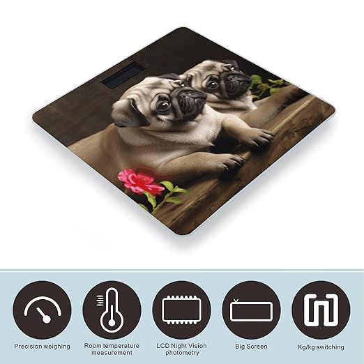 Puppys PugScale for Body Weight with LCD High Precision Weighing Scales Fashion Sturdy Tempered Glass Weight Scales Easy-to-Read Digital Bathroom Scale for Daily 400lb