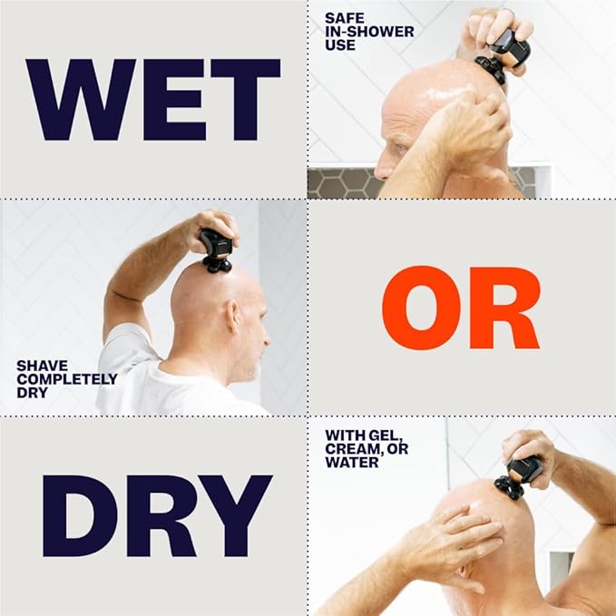 Freebird FlexSeries™ Shaver and Blade - Fast Smooth Water-Resistant Electric Head Shaver with 5 Flexible Blades USB Rechargeable Ideal for Bald Men and Women