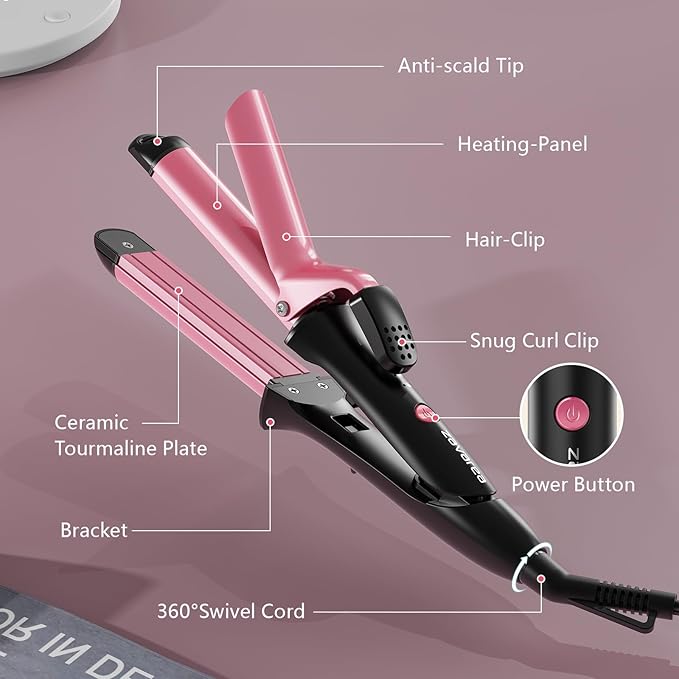 Travel Curling Iron Zavarea Upgraded 1 Inch Dual Voltage Curling Iron Lightweight 2 in 1 Hair Straightener and Curler 30S Fast Heating &amp Easy to Use Mini Flat Iron with Ceramic Barrel for Trav