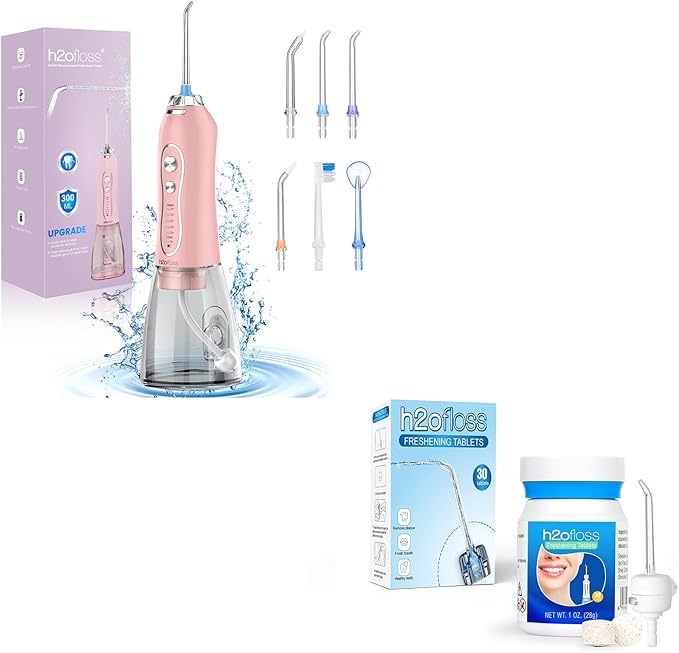 H2ofloss Portable Water Flosser and Compact Breath Freshening Tablets Set – Superior Oral Care Combo