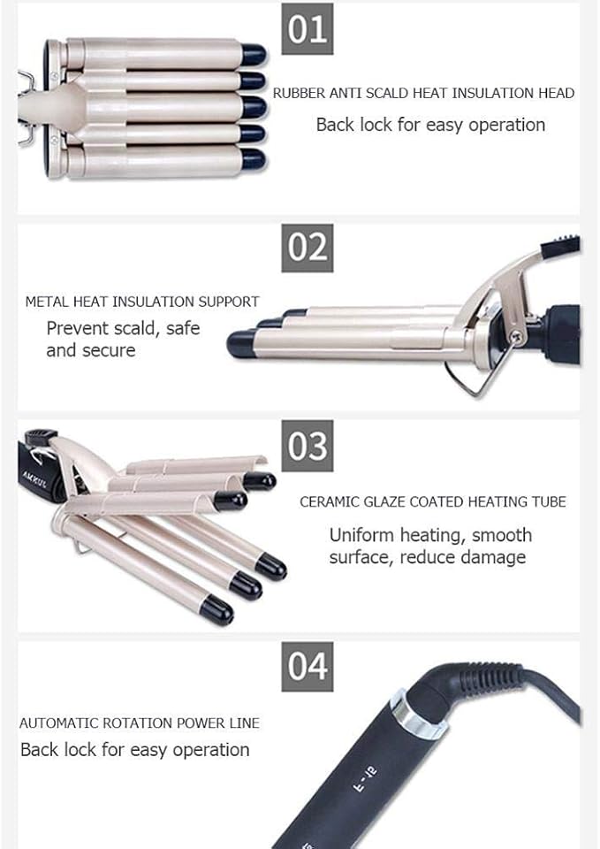 New Hair Curling Iron Ceramic Water Ripple Hair Curler Hair Waver Rollers 5 Barrels Professional Hair Styling Tools