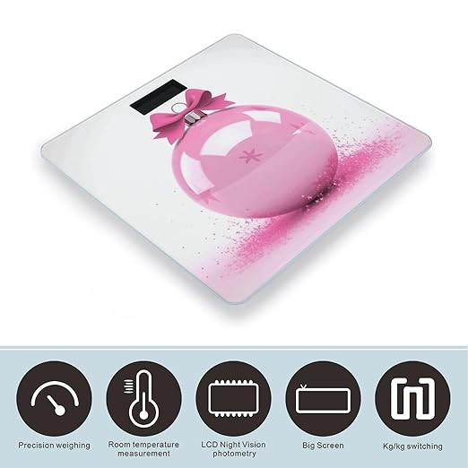 Pink Christmas BallScale for Body Weight with LCD High Precision Weighing Scales Fashion Sturdy Tempered Glass Weight Scales Easy-to-Read Digital Bathroom Scale for Daily 400lb