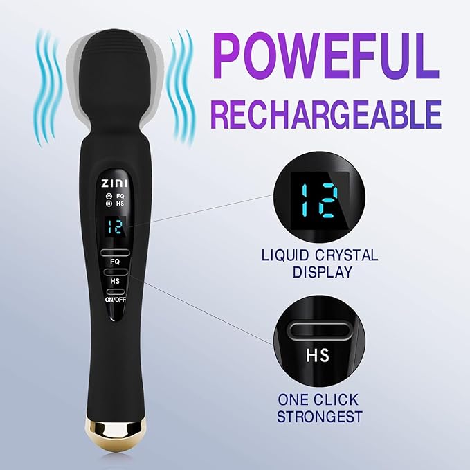 Handheld Massager for Back Cordless Massager with LCD Display Personal Massager for Pain Relief Powerful 12 Vibrating Massage Wand Black